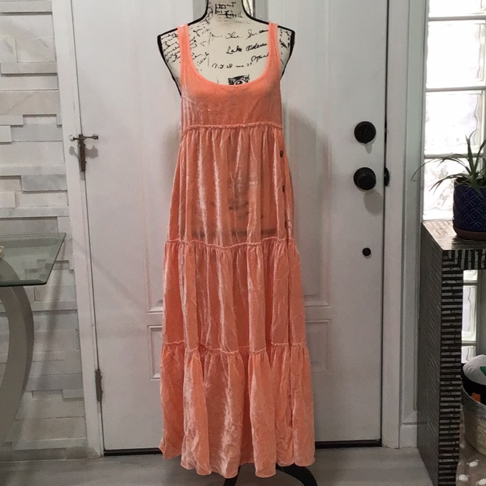 🆕 FREE PEOPLE Tiered Velvety Sleeveless Maxi Dress Salmon